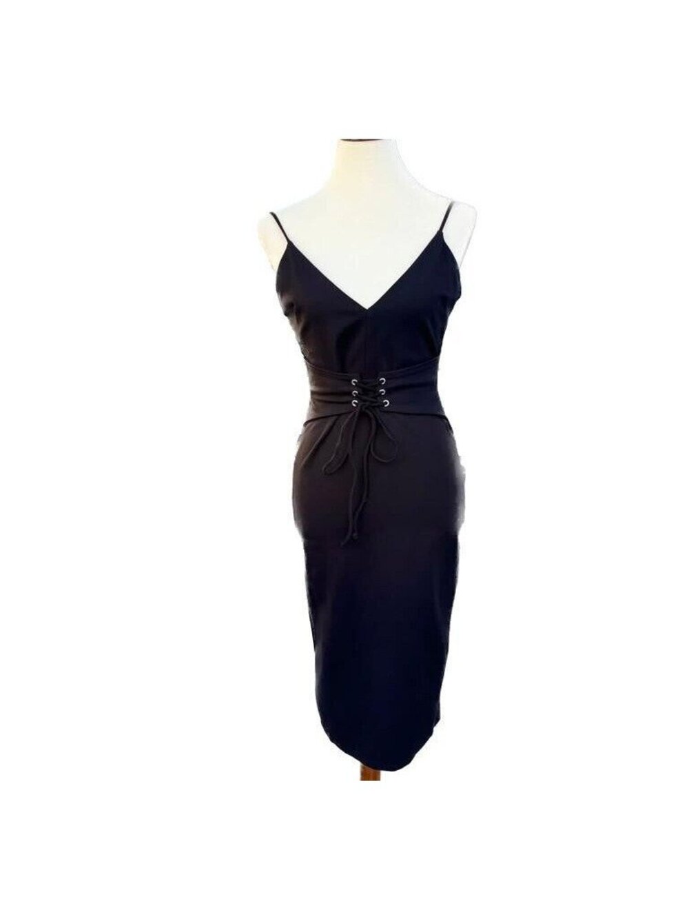 Dee Elly Corset Detail Bodycon Dress Medium Black Cocktail NWOT - Picture 2 of 14